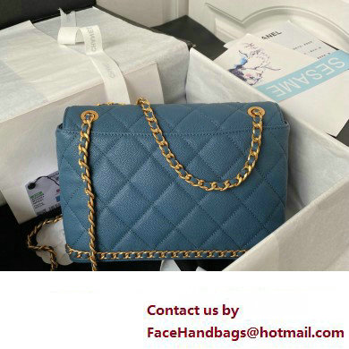 Chanel Grained Calfskin  &  Gold-Tone Metal Chain Flap Bag AS4489 Blue 2023